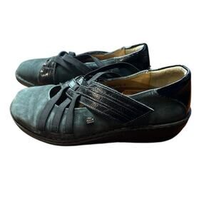 Finn Comfort Shoes black leather Mary Janes mules strappy crisscross US sz 8.5